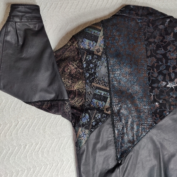 Vintage Leather Jacket Patchwork Floral Paisley Eclectic Grandma Women's size S - Picture 7 of 16